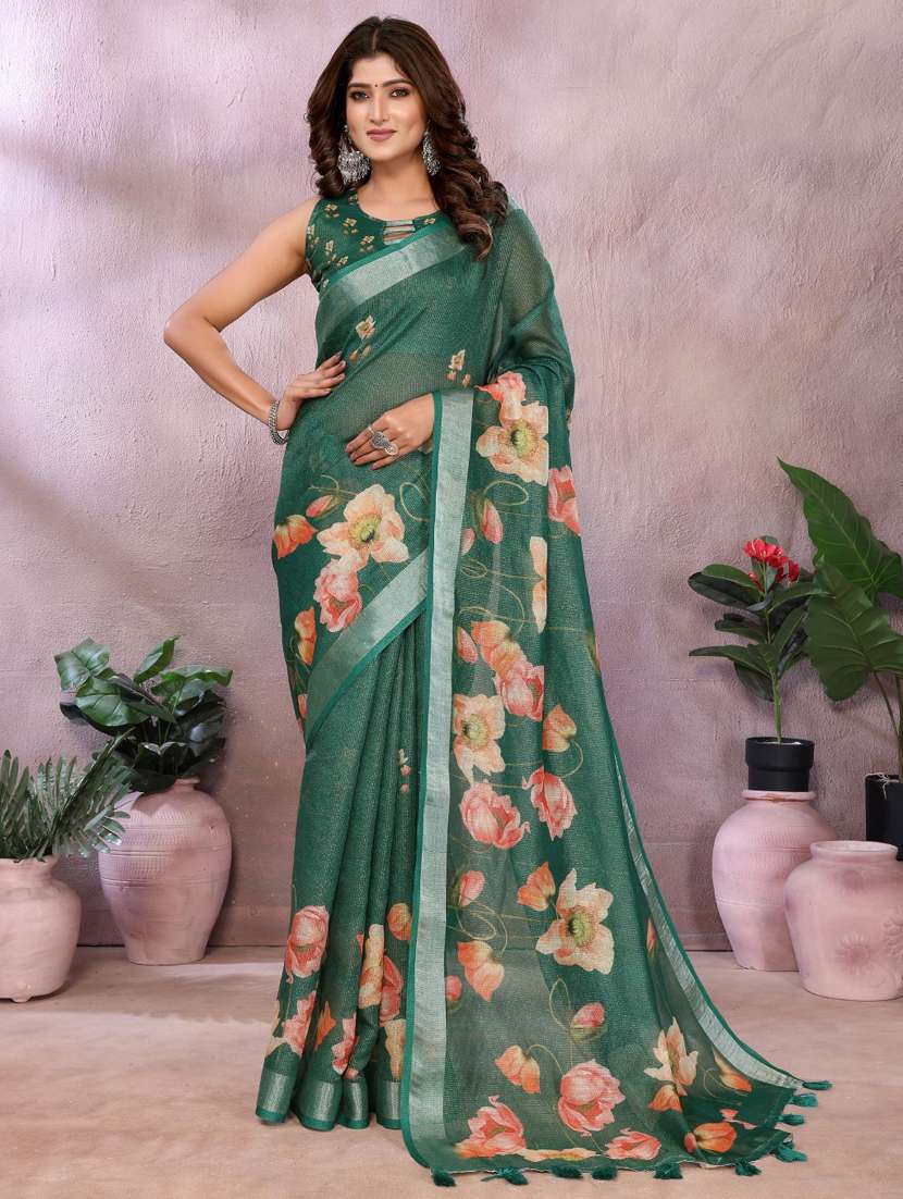 women printed casual wear saree with blouse