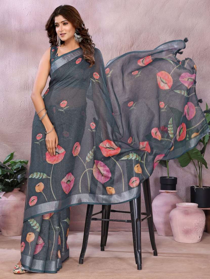 women printed casual wear saree with blouse - 22388989 -  Standard Image - 3