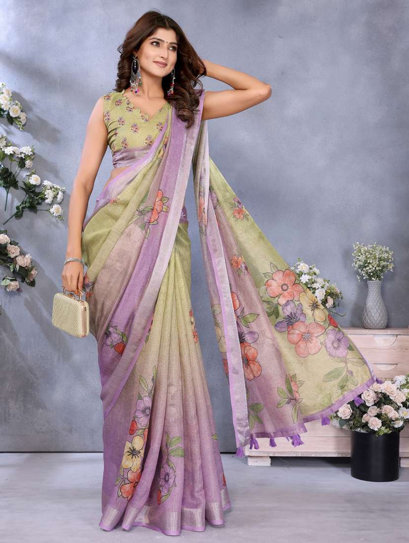 women printed casual wear saree with blouse