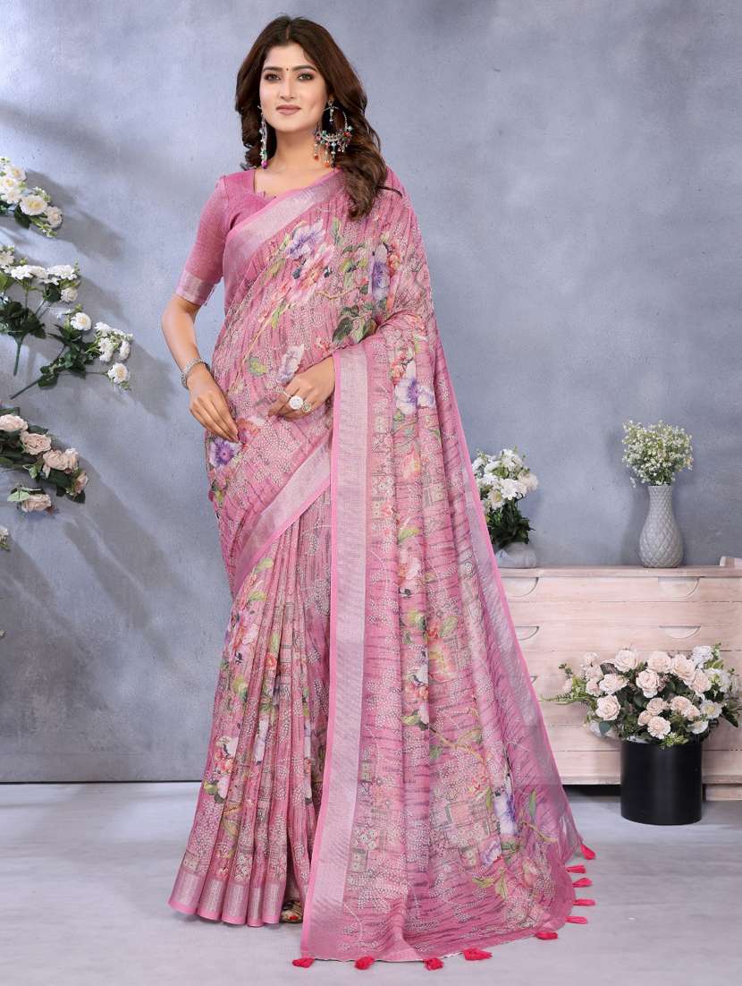 women printed casual wear saree with blouse