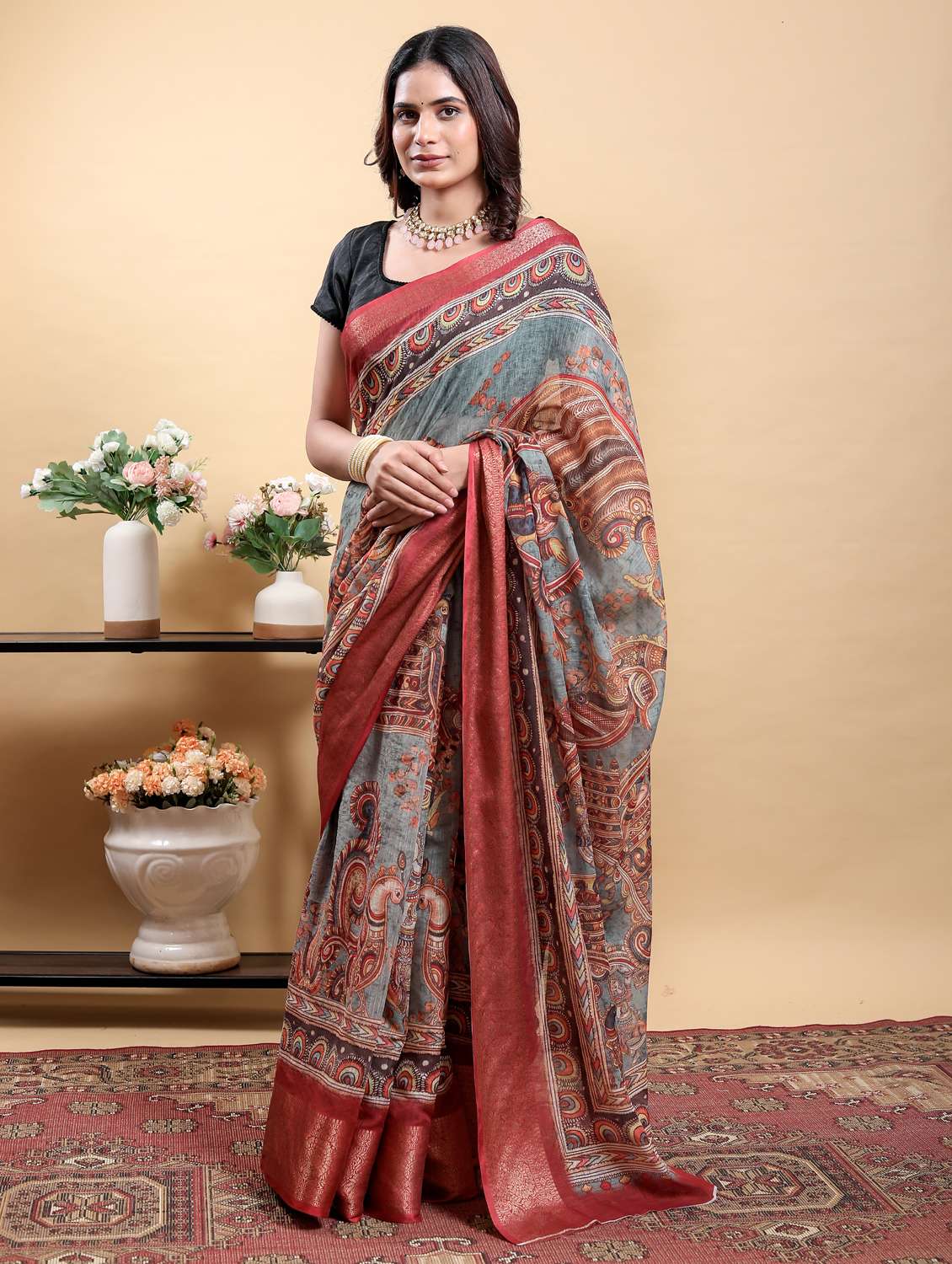 women printed casual wear saree with blouse