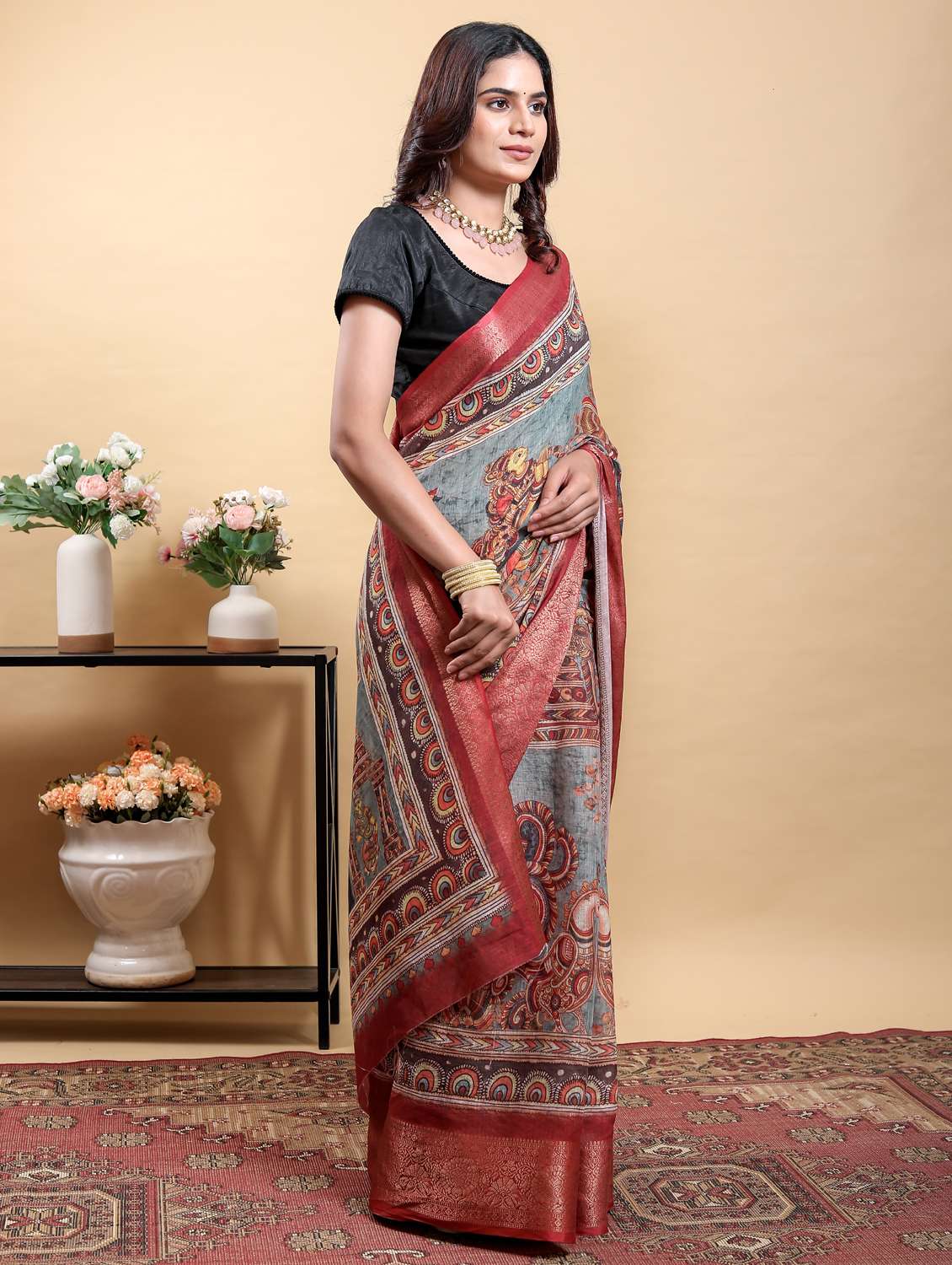 women printed casual wear saree with blouse - 22389004 -  Standard Image - 3