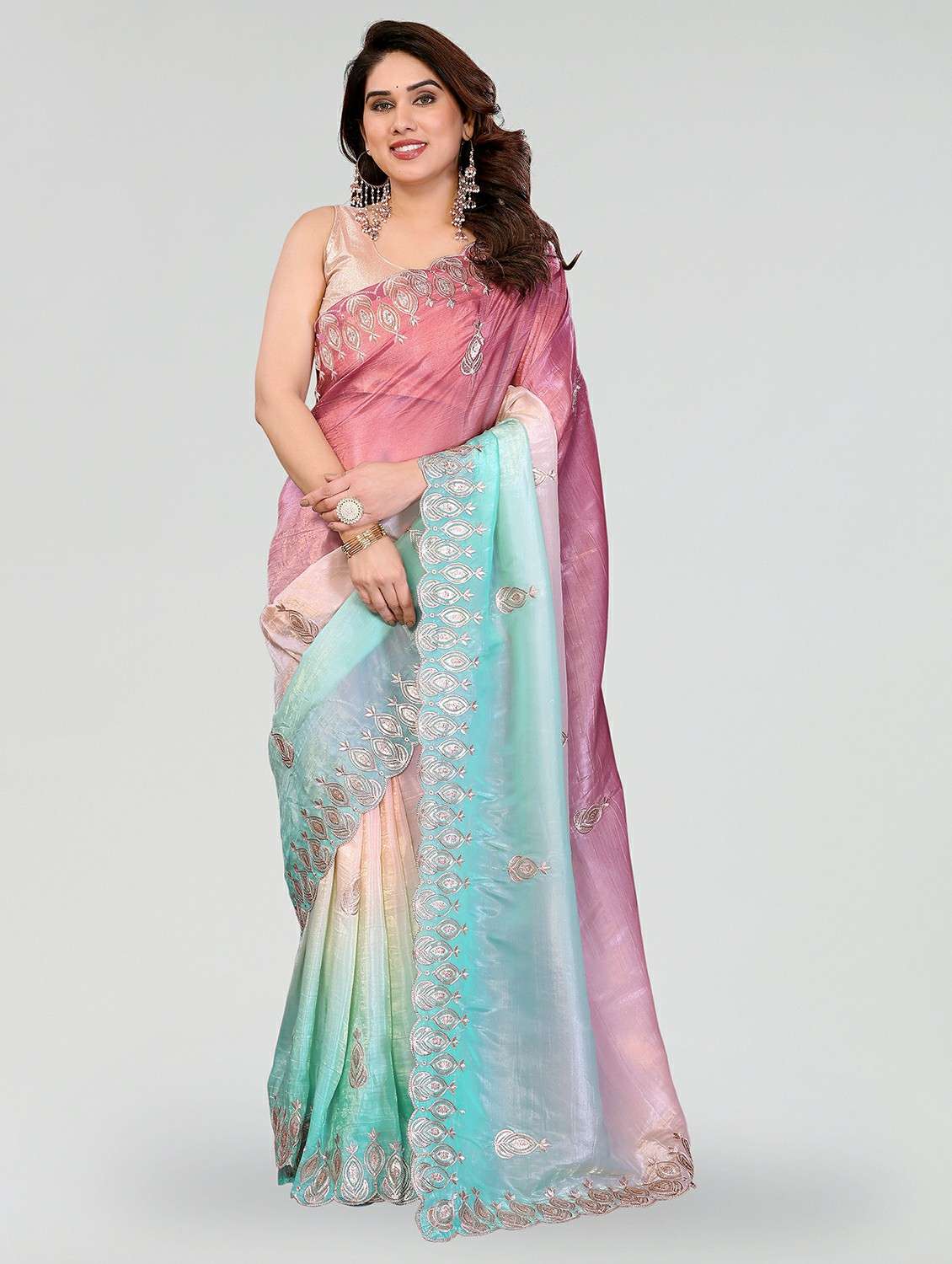 women ombre embroidered saree with blouse
