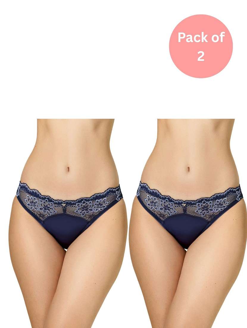 women pack of 2 self design mid rise bikini panty
