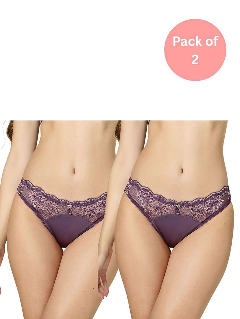 women pack of 2 self design mid rise bikini panty