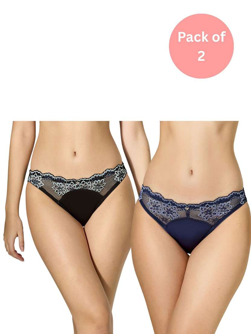 women pack of 2 self design mid rise bikini panty