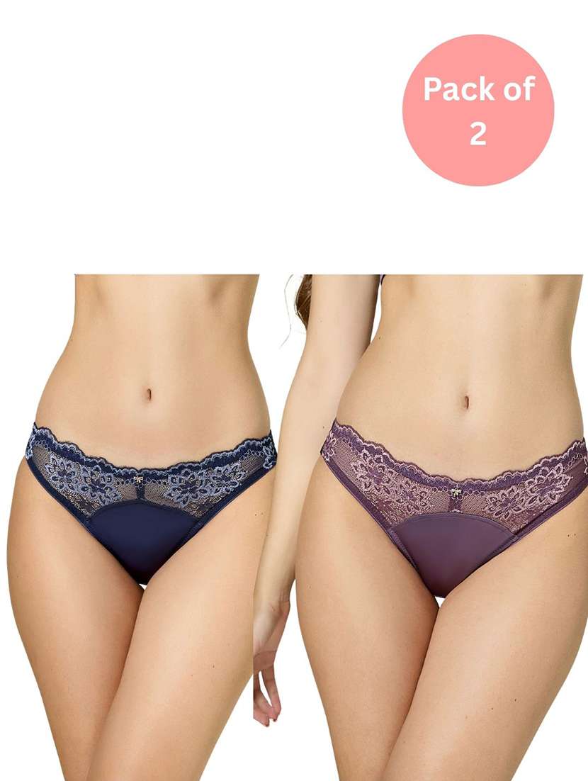 women pack of 2 self design mid rise bikini panty