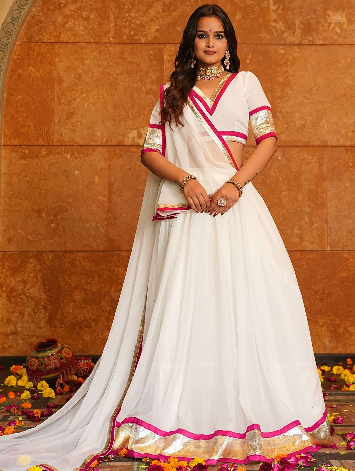 women solid flared semi-stitched lehenga