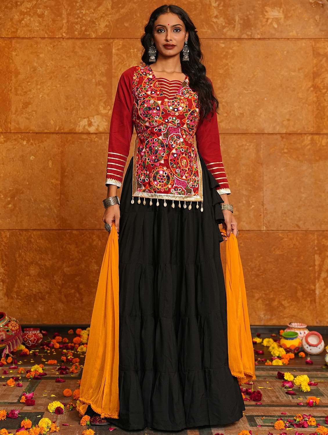 women solid flared semi-stitched lehenga