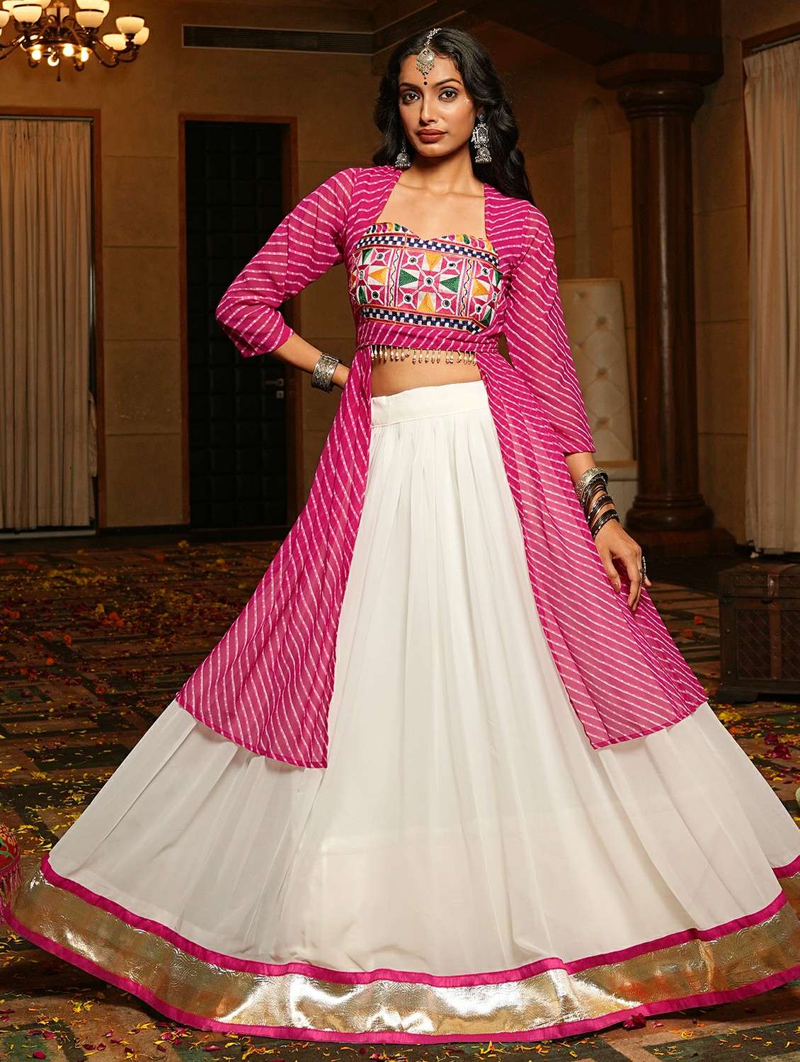 women solid flared semi-stitched lehenga