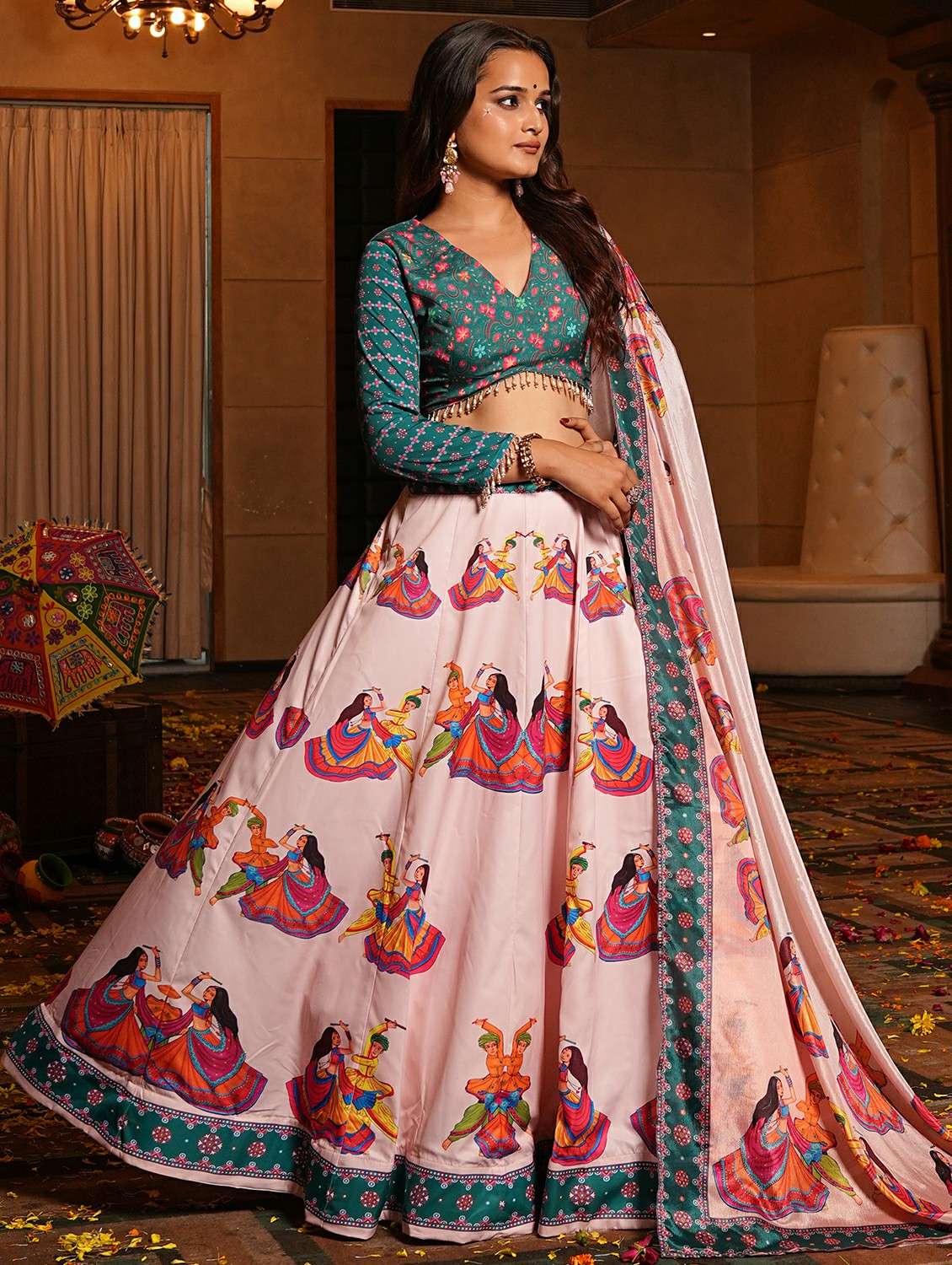 women printed flared semi-stitched lehenga - 22389707 -  Standard Image - 3