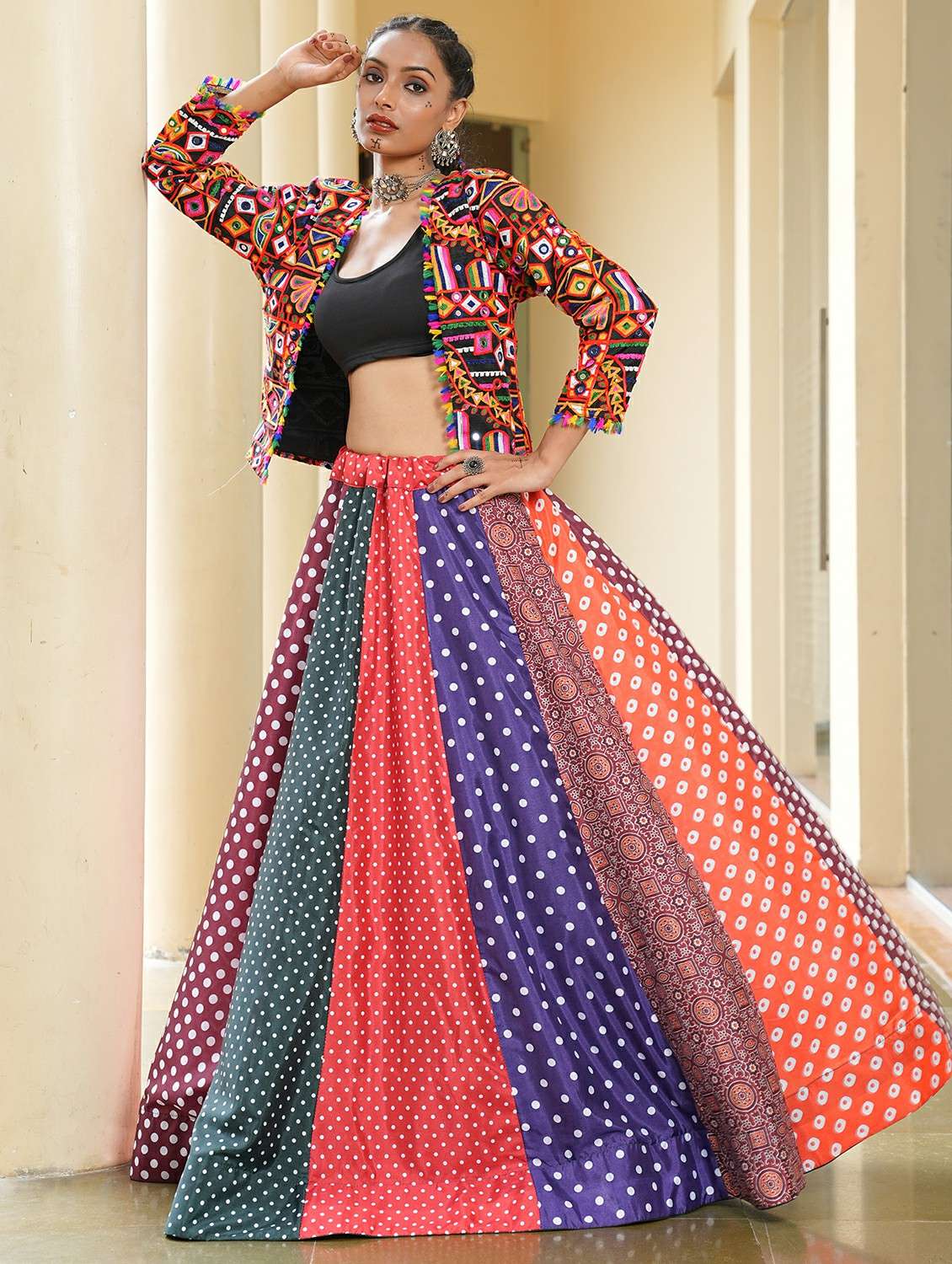 women printed flared semi-stitched lehenga - 22389710 -  Standard Image - 3