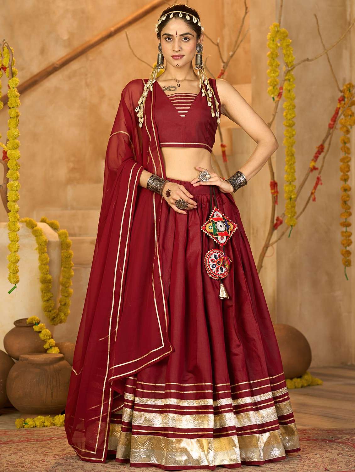women solid flared semi-stitched lehenga