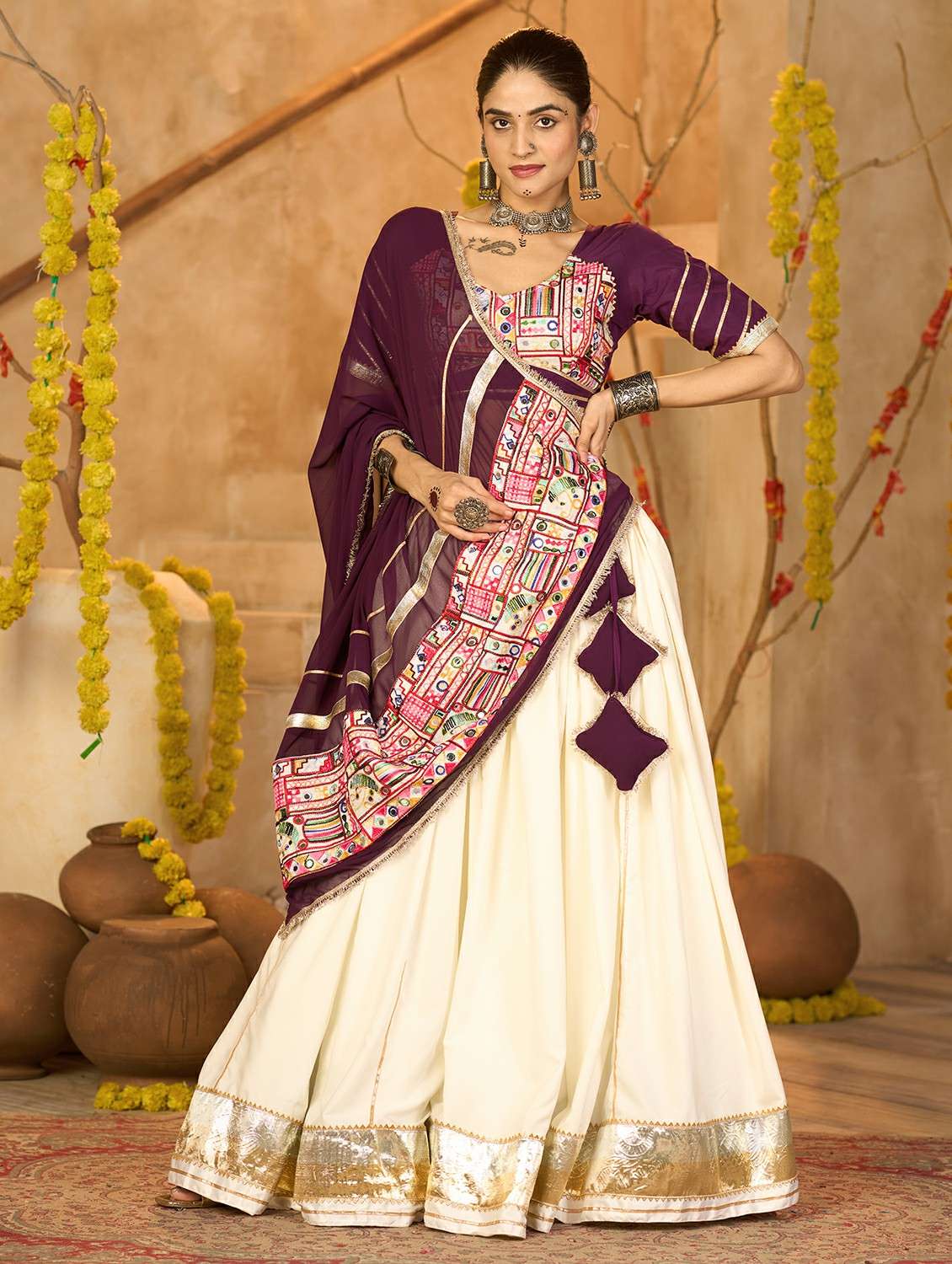 women solid flared semi-stitched lehenga