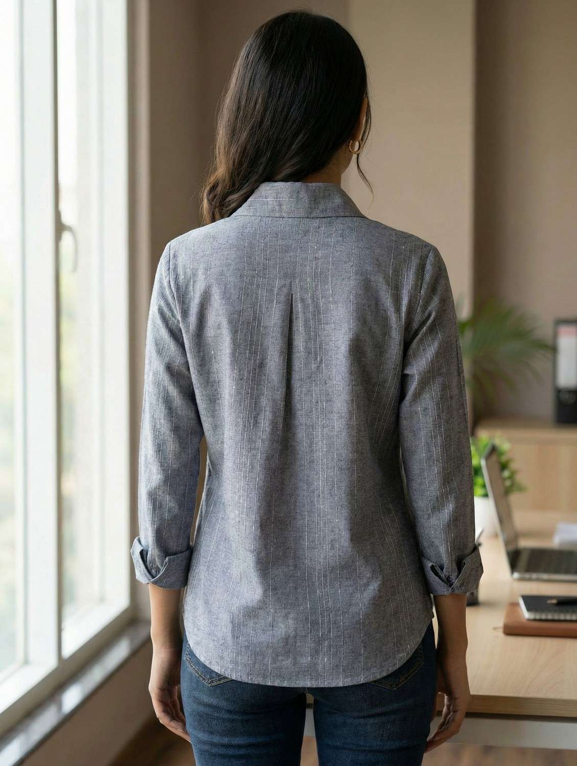 women solid collared long sleeve shirt - 22389738 -  Standard Image - 5