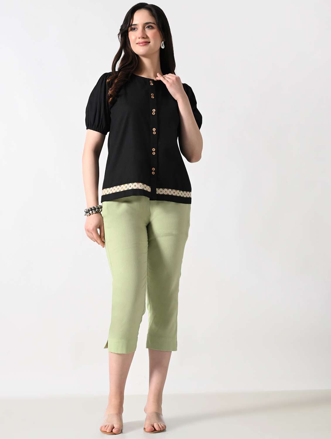 women solid puff sleeves regular top - 22389747 -  Standard Image - 5