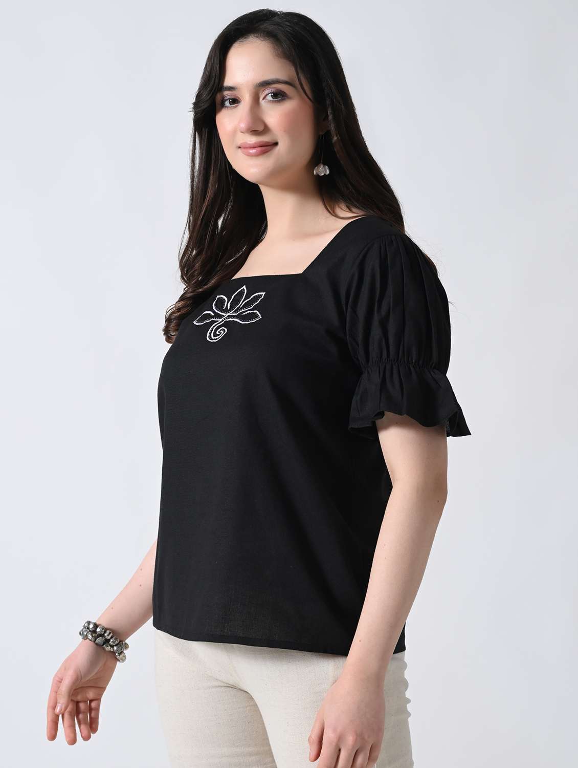 Women Embroidered Square Neck Regular Top - 22389749 -  Standard Image - 3