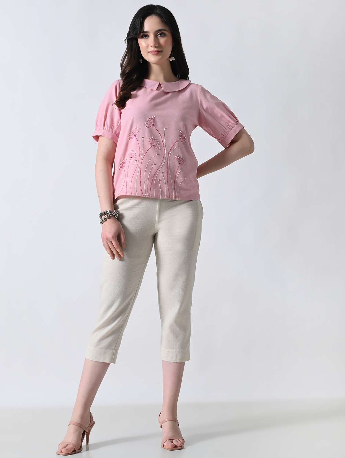 women embroidered peter pan collared regular top - 22389752 -  Standard Image - 5