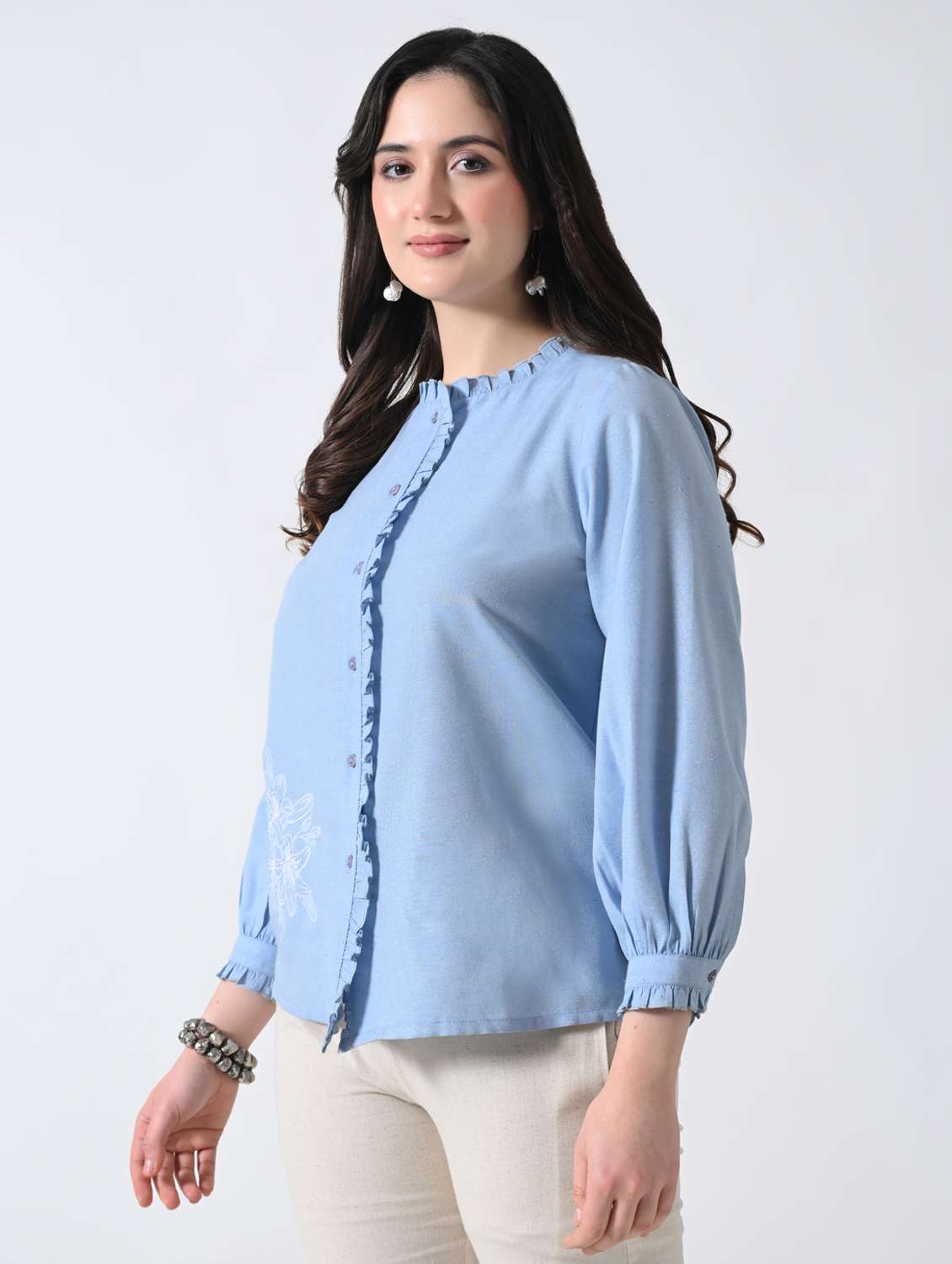 women embroidered round neck regular shirt - 22389753 -  Standard Image - 3