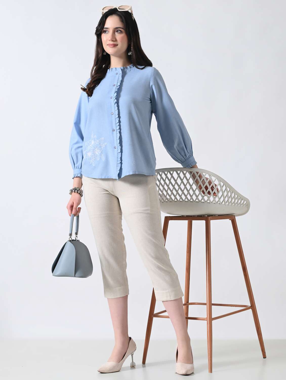 women embroidered round neck regular shirt - 22389753 -  Standard Image - 5