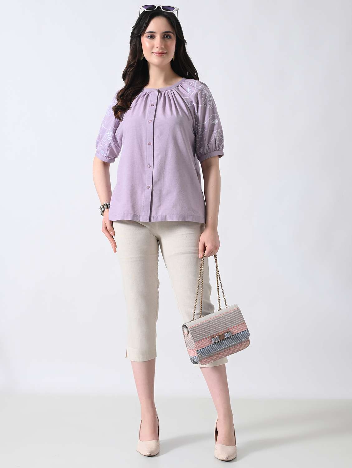 Women Embroidered Round Neck Regular Top - 22389754 -  Standard Image - 5