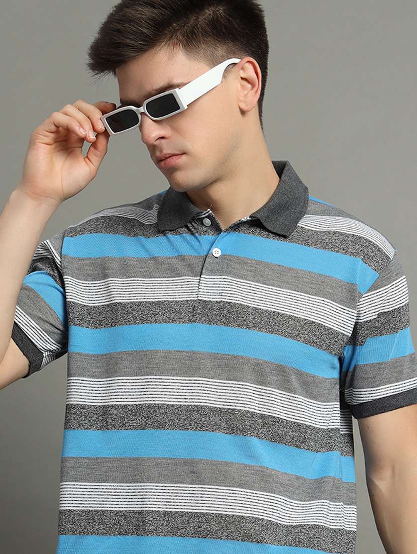 men striped short sleeve regular fit polo t-shirt