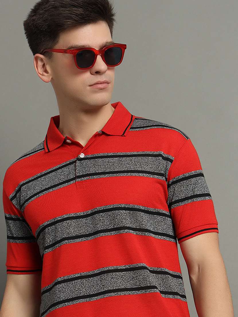 men striped short sleeve regular fit polo t-shirt