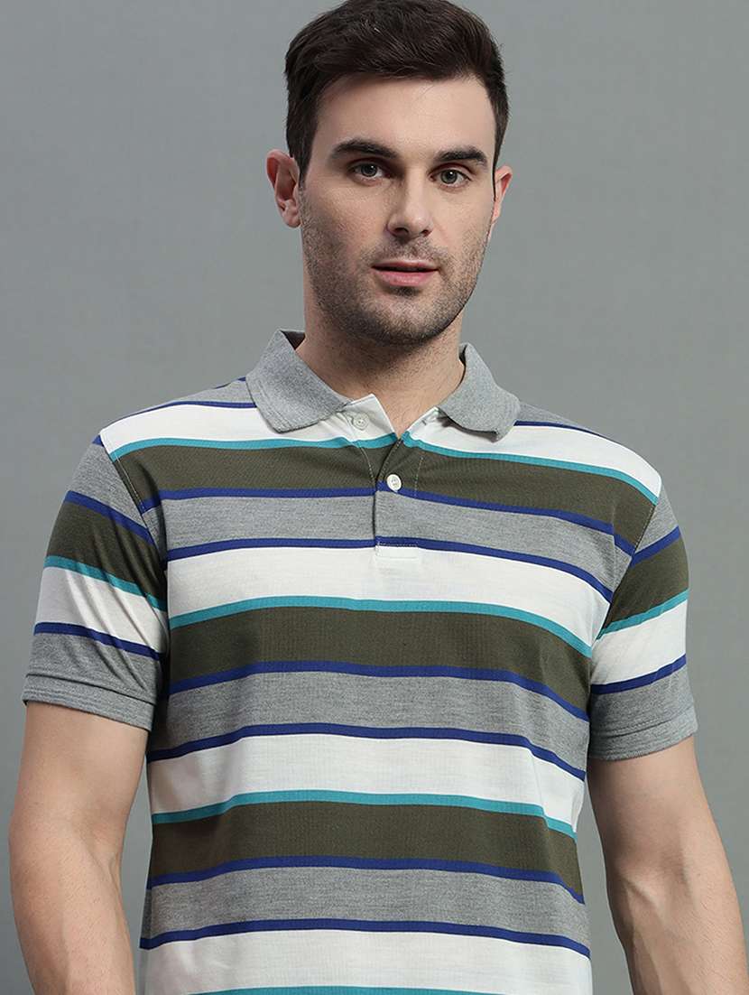 men striped short sleeve regular fit polo t-shirt
