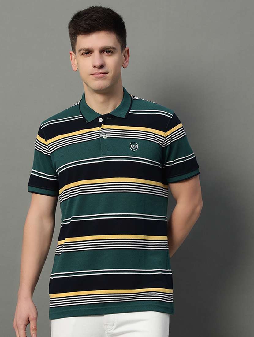 men striped short sleeve regular fit polo t-shirt