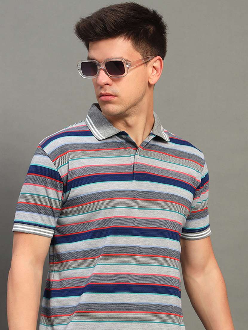 men striped short sleeve regular fit polo t-shirt