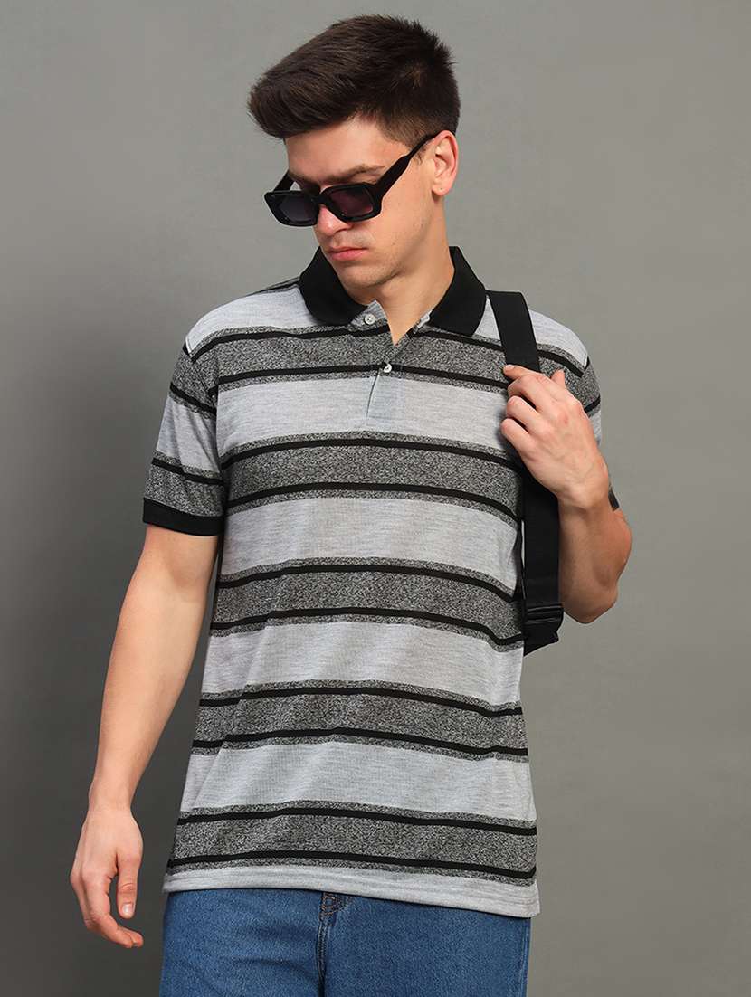 men striped short sleeve regular fit polo t-shirt