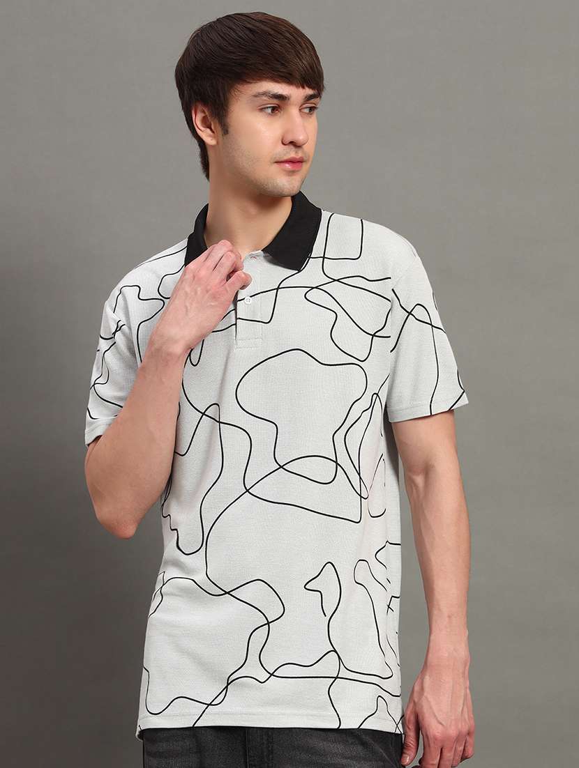 men printed short sleeve regular fit polo t-shirt