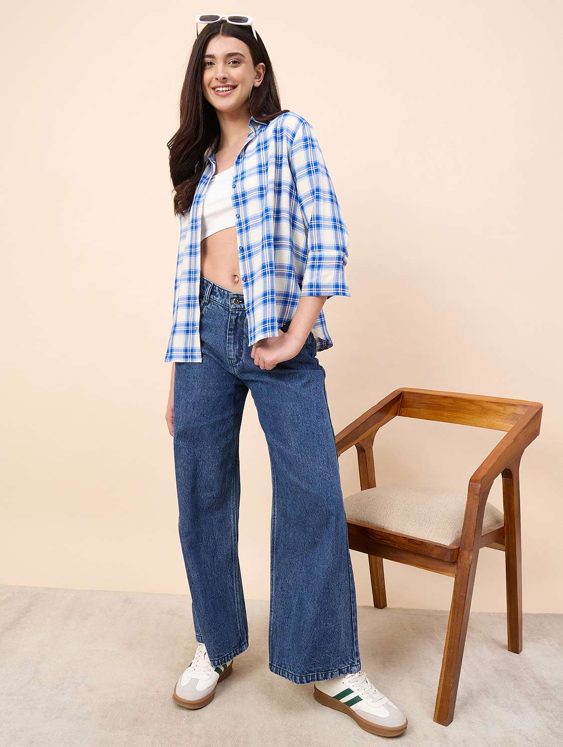 women checkered collared three quarter sleeve shirt - 22390138 -  Standard Image - 5