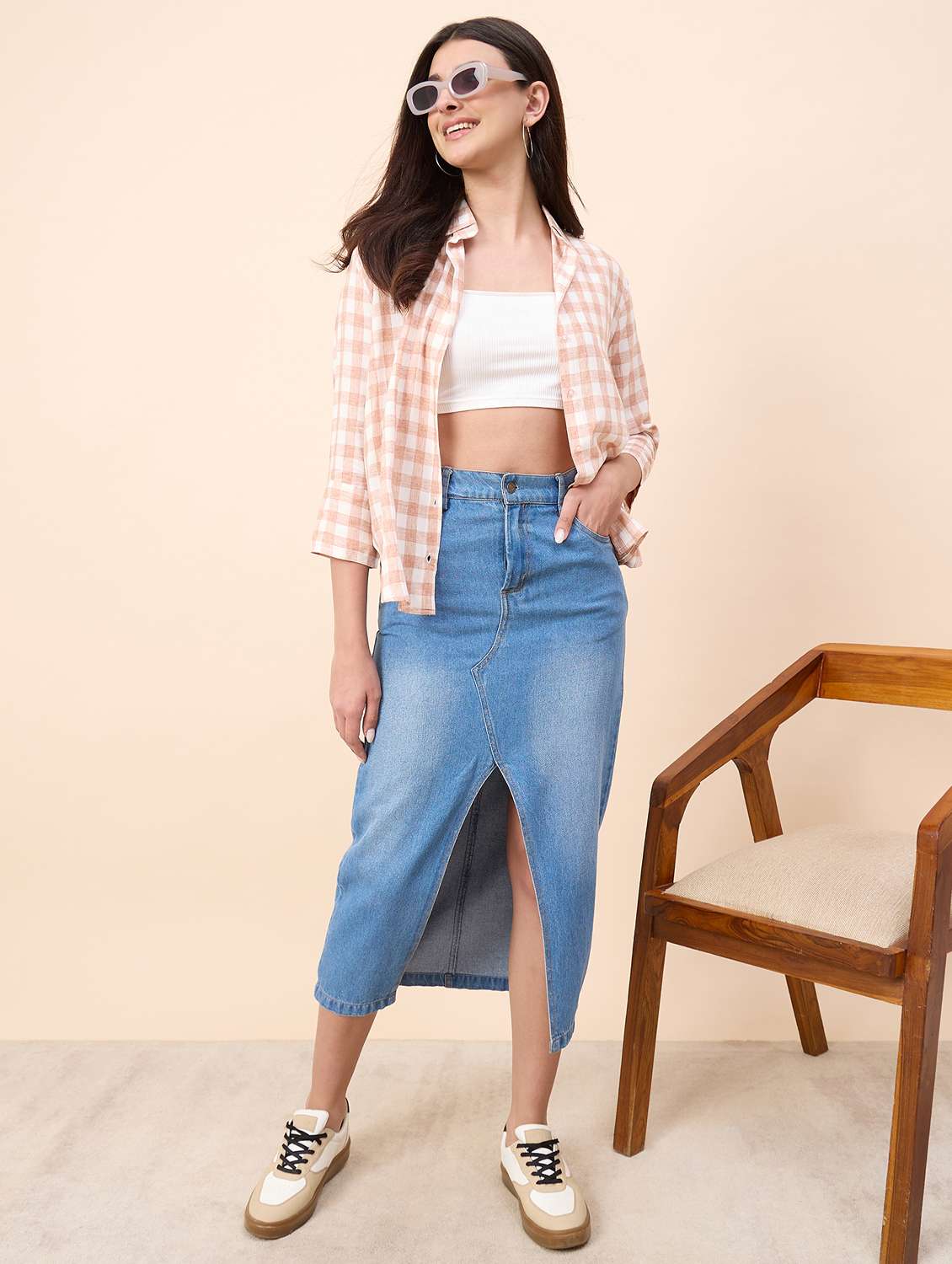 women checkered collared three quarter sleeve shirt - 22390139 -  Standard Image - 5