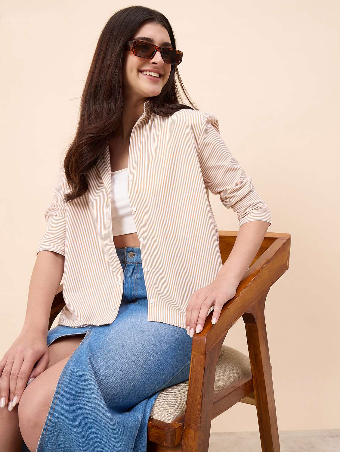 Women Striped Collared Three Quarter Sleeve Shirt - 22390140 -  Standard Image - 3