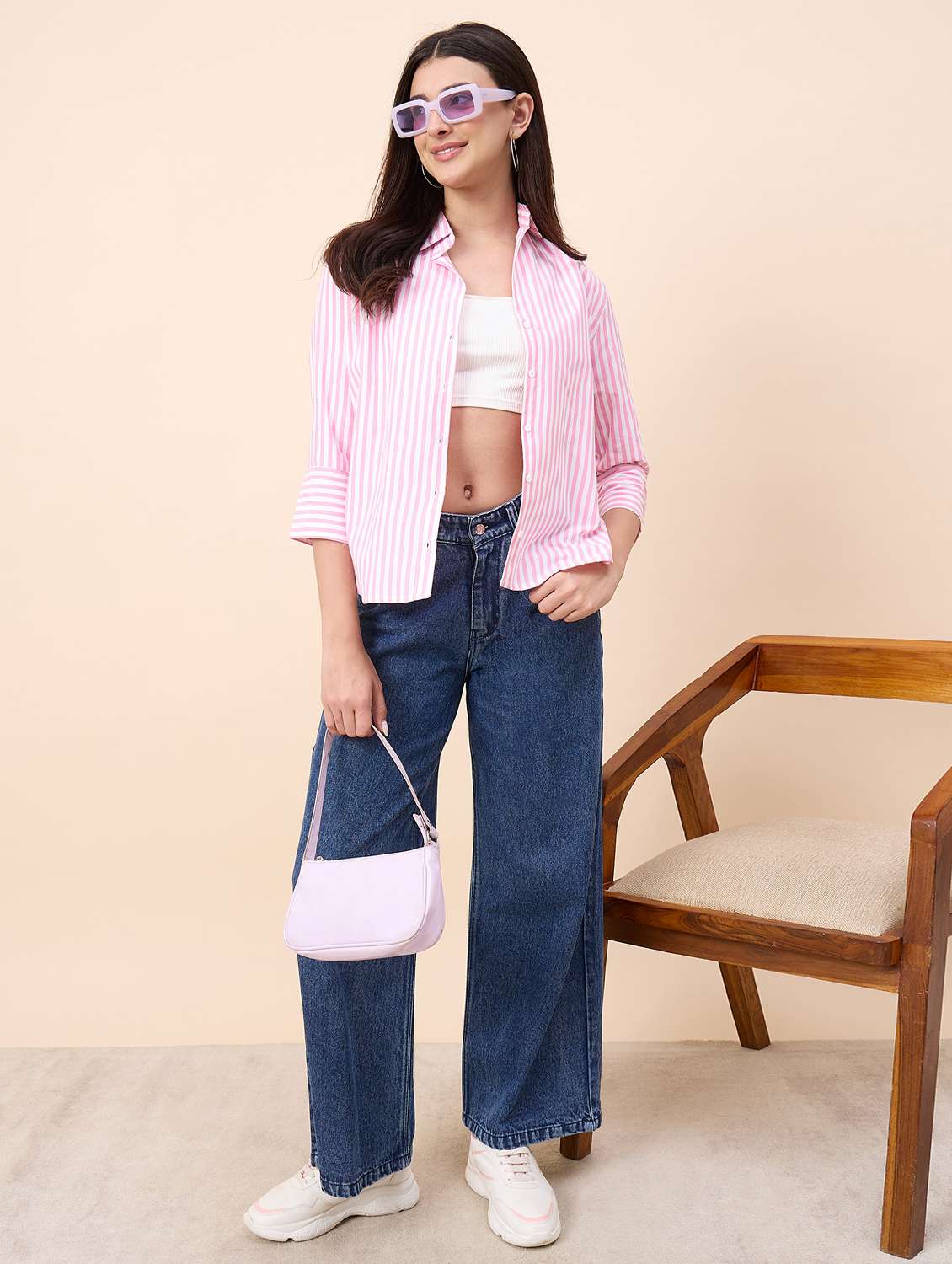 Women Striped Collared Three Quarter Sleeve Shirt - 22390141 -  Standard Image - 5