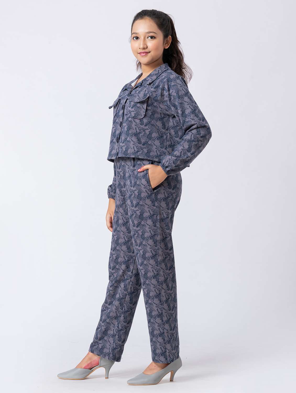 girls printed navy blue cotton blend full length sets co-ord set - 22390142 -  Standard Image - 3