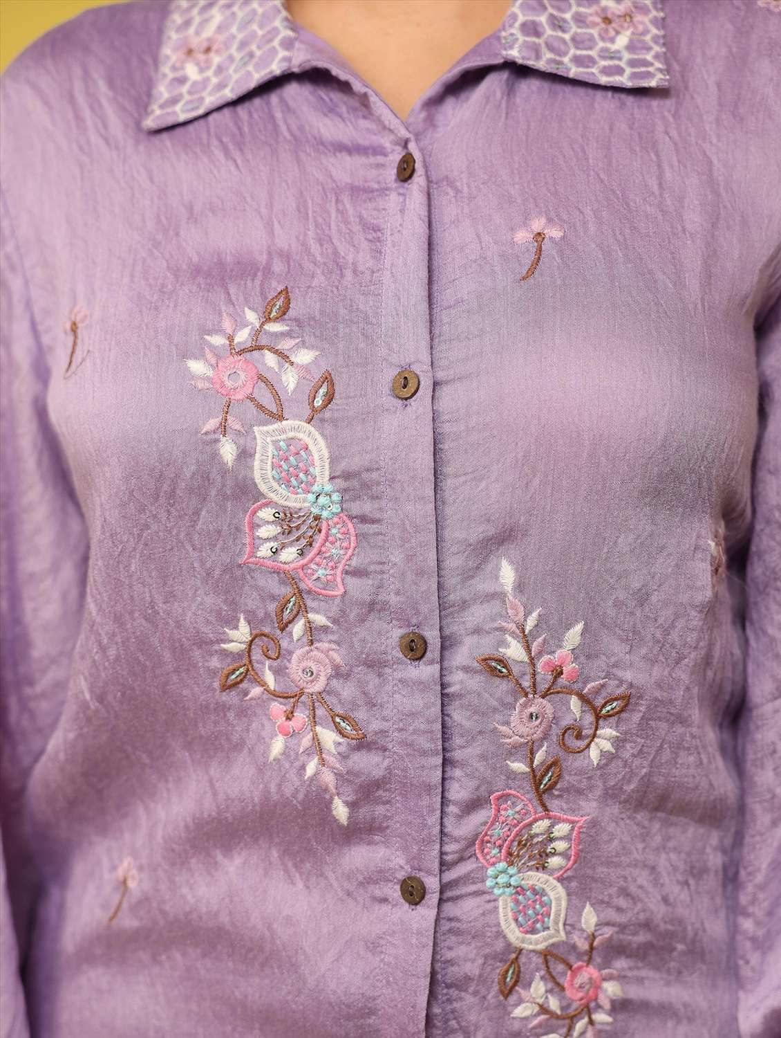 women solid with work long sleeve ethnic co-ord set - 22390143 -  Standard Image - 5