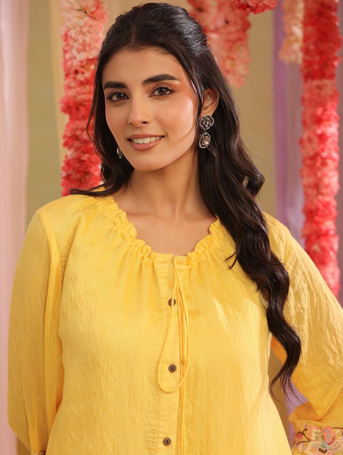 women solid with work three quarter sleeve ethnic co-ord set - 22390146 -  Standard Image - 5