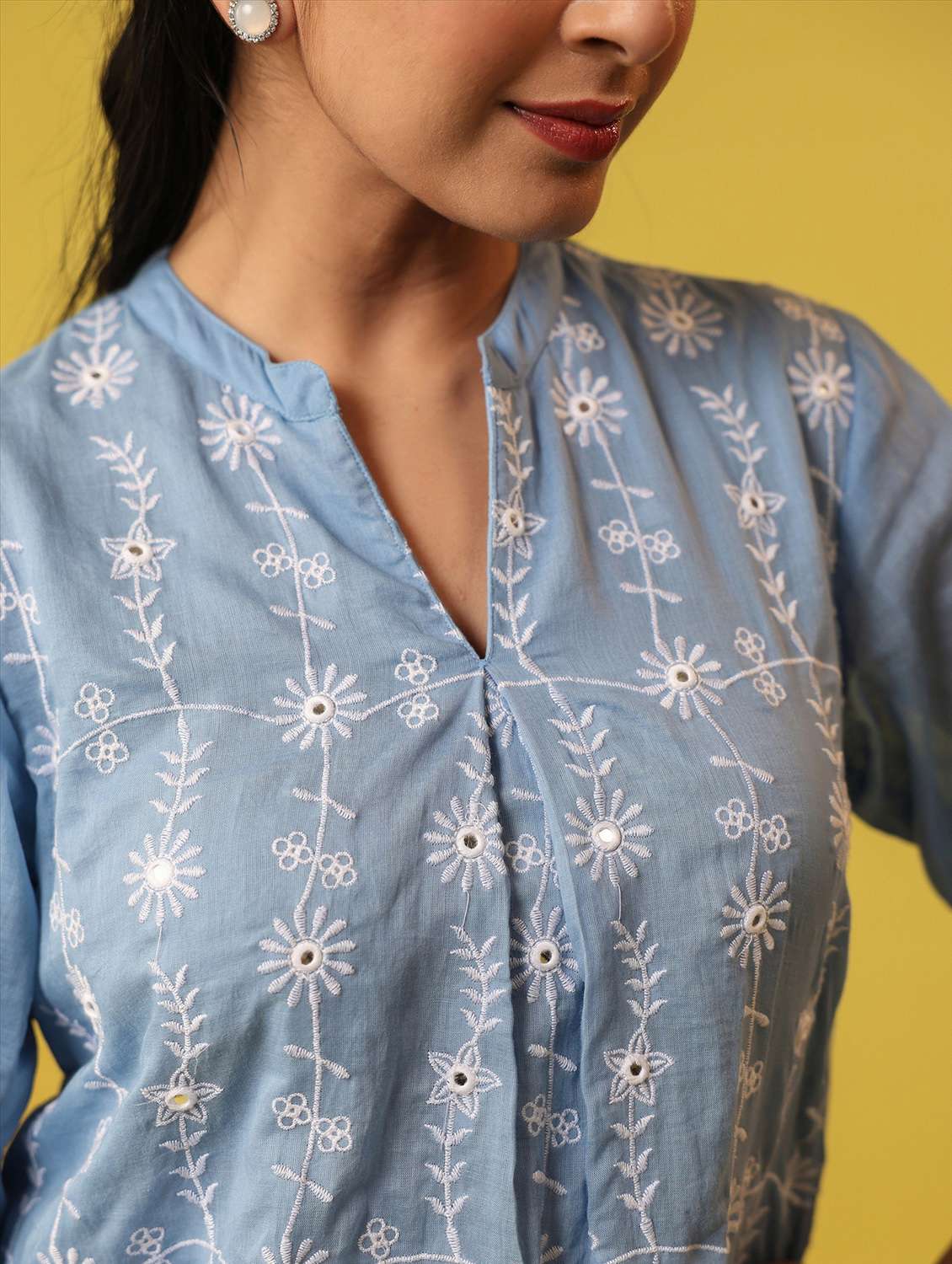 women solid with work three quarter sleeve ethnic co-ord set - 22390148 -  Standard Image - 5