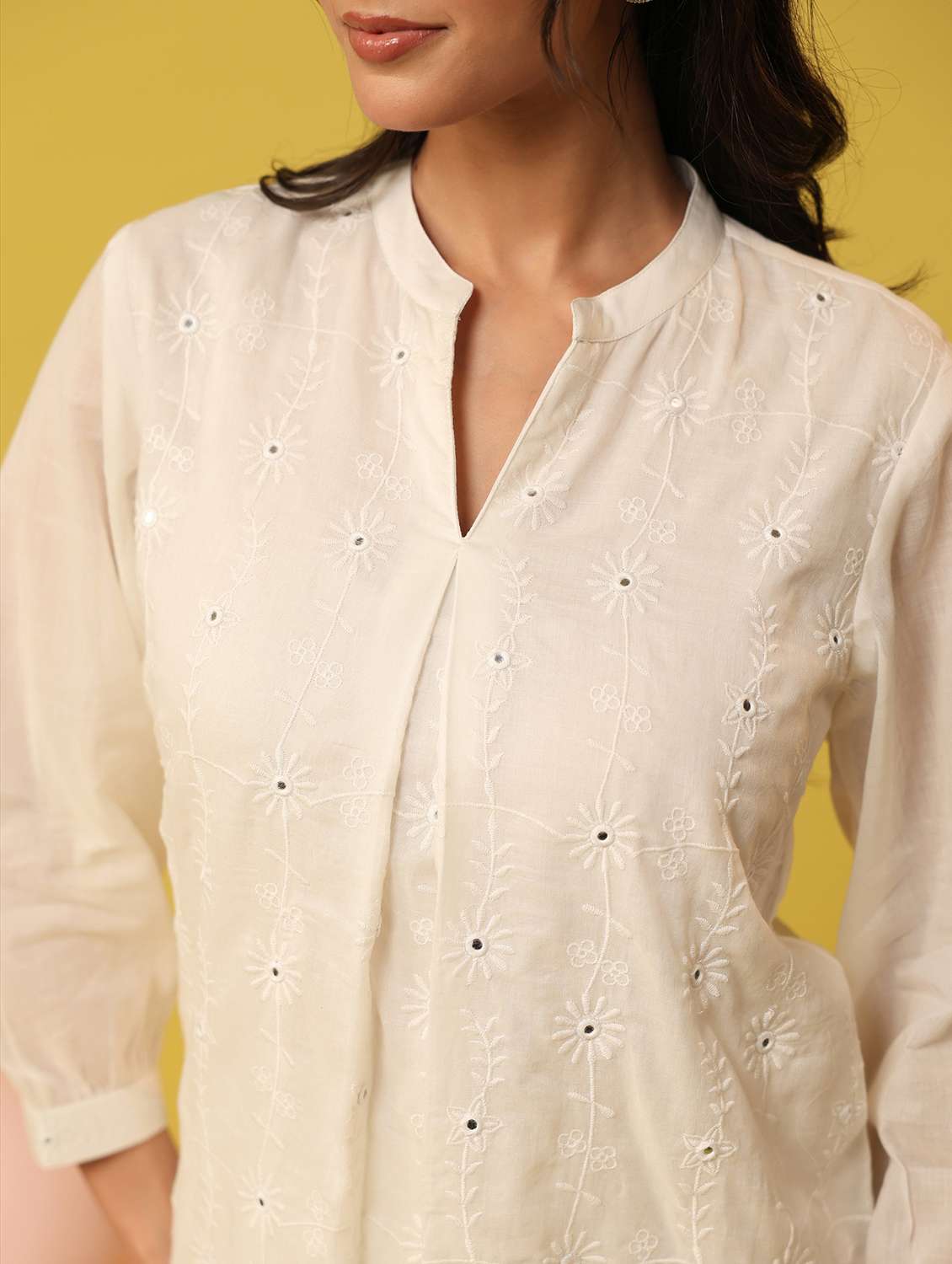 women solid with work three quarter sleeve ethnic co-ord set - 22390149 -  Standard Image - 5