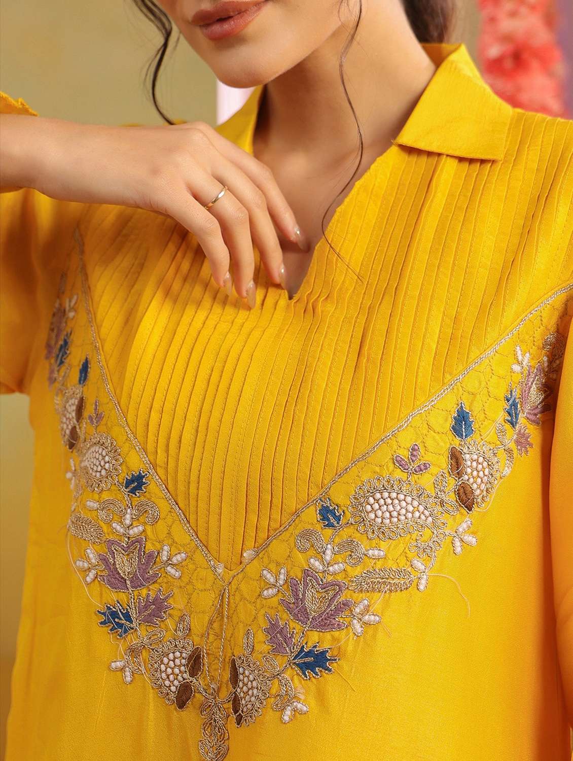 women solid with work long sleeve ethnic co-ord set - 22390152 -  Standard Image - 5