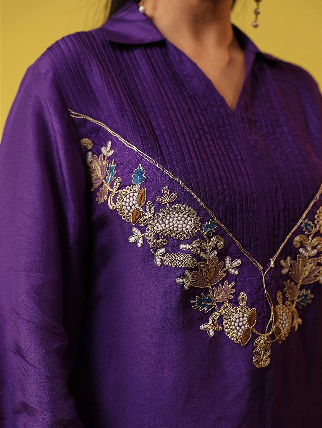 women solid with work long sleeve ethnic co-ord set - 22390153 -  Standard Image - 5