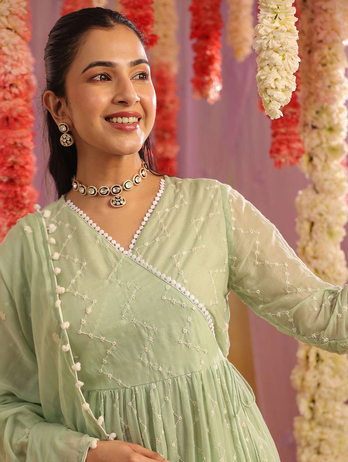 women solid with work three quarter sleeve kurta pant with dupatta set - 22390159 -  Standard Image - 5