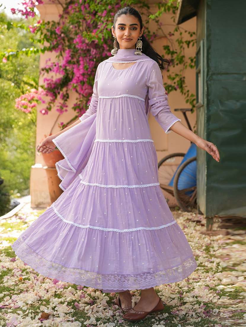 women solid with work long sleeve kurta pant with dupatta set - 22390162 -  Standard Image - 3