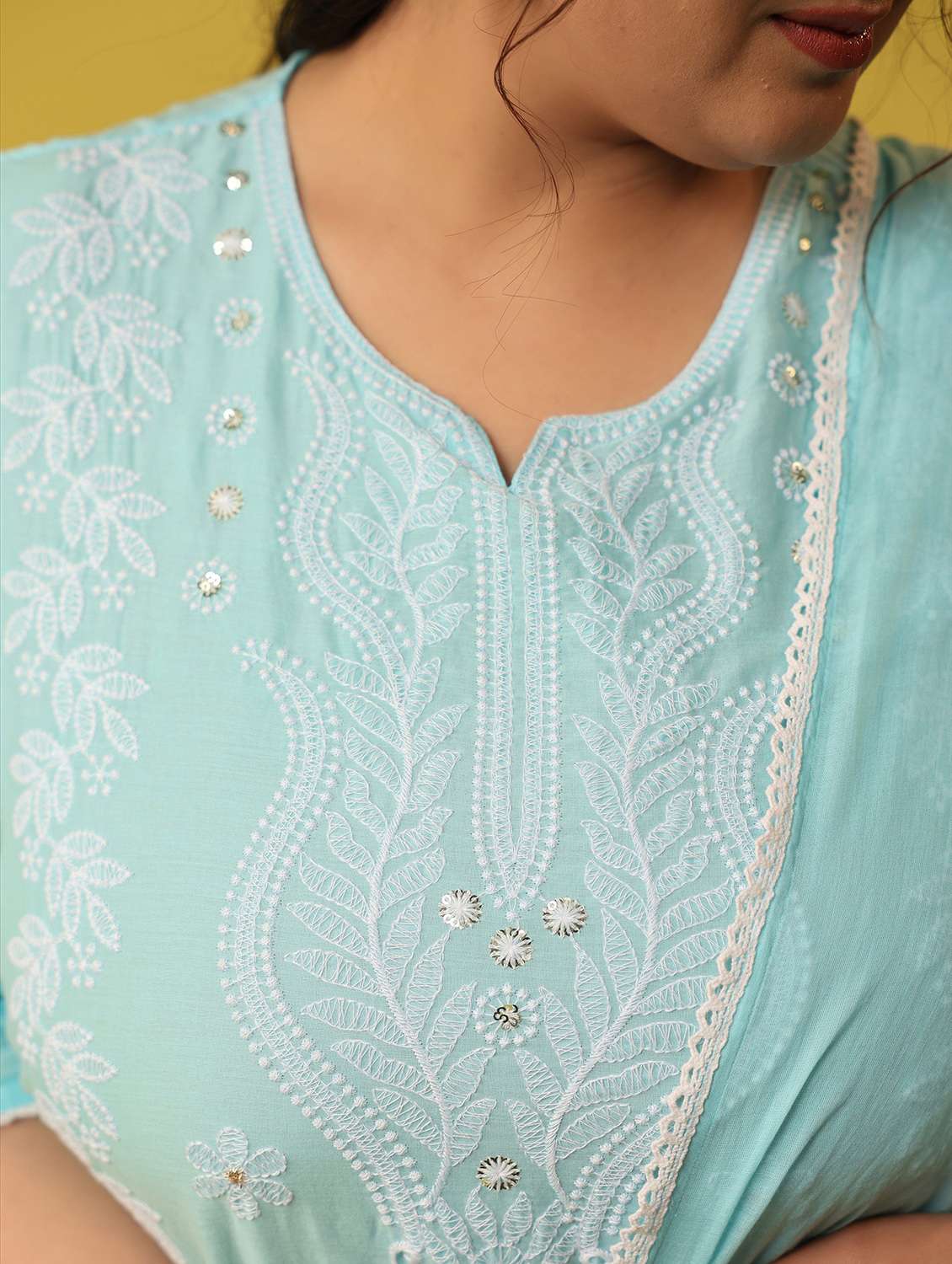 women plus size solid with work notch neck kurta pant with dupatta set - 22390165 -  Standard Image - 5