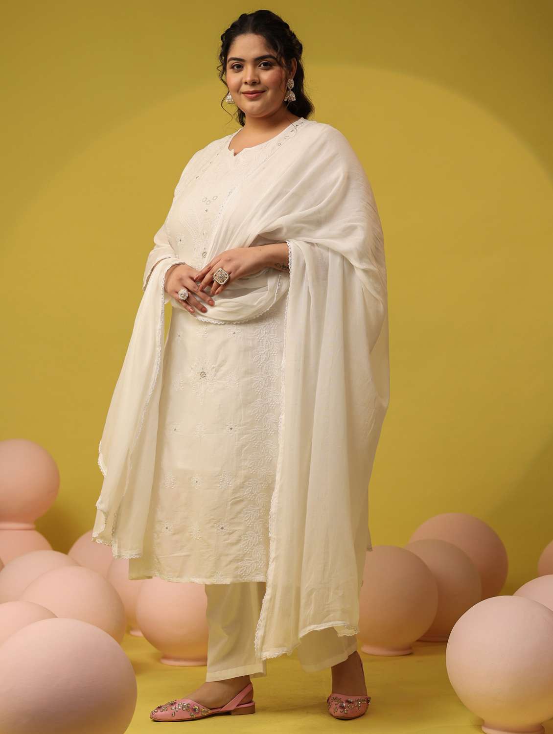 White Cotton Kurta Pant Set - 22390169 -  Standard Image - 3