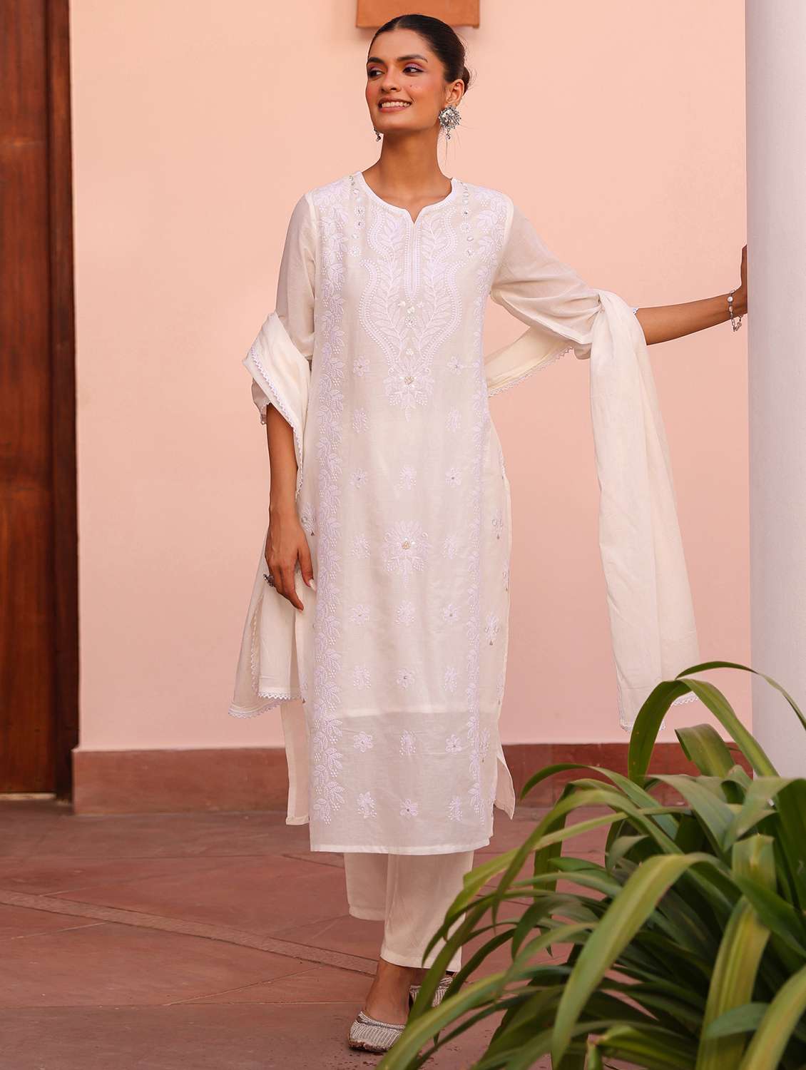 white cotton kurta pant  set