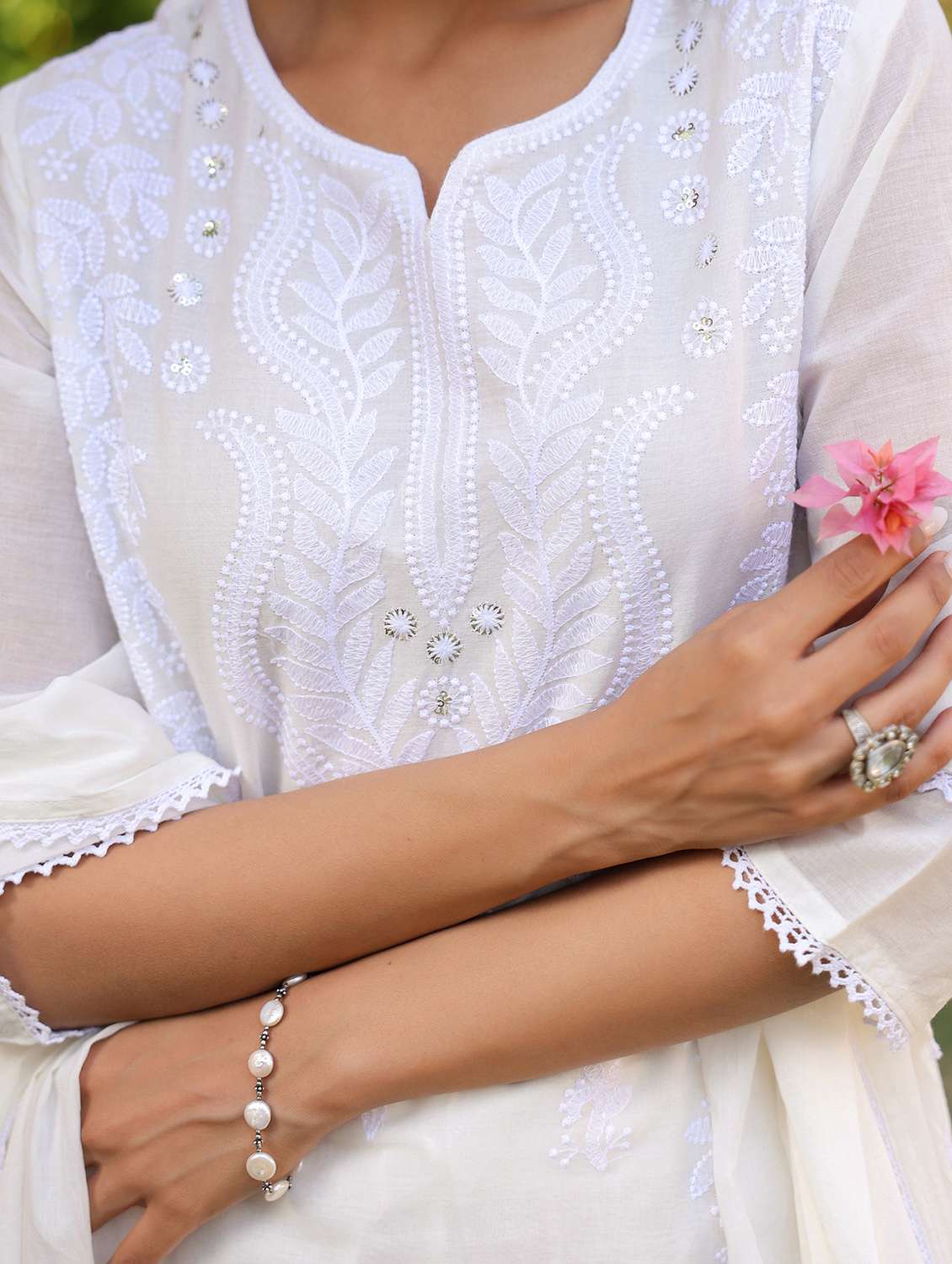 white cotton kurta pant  set - 22390174 -  Standard Image - 5