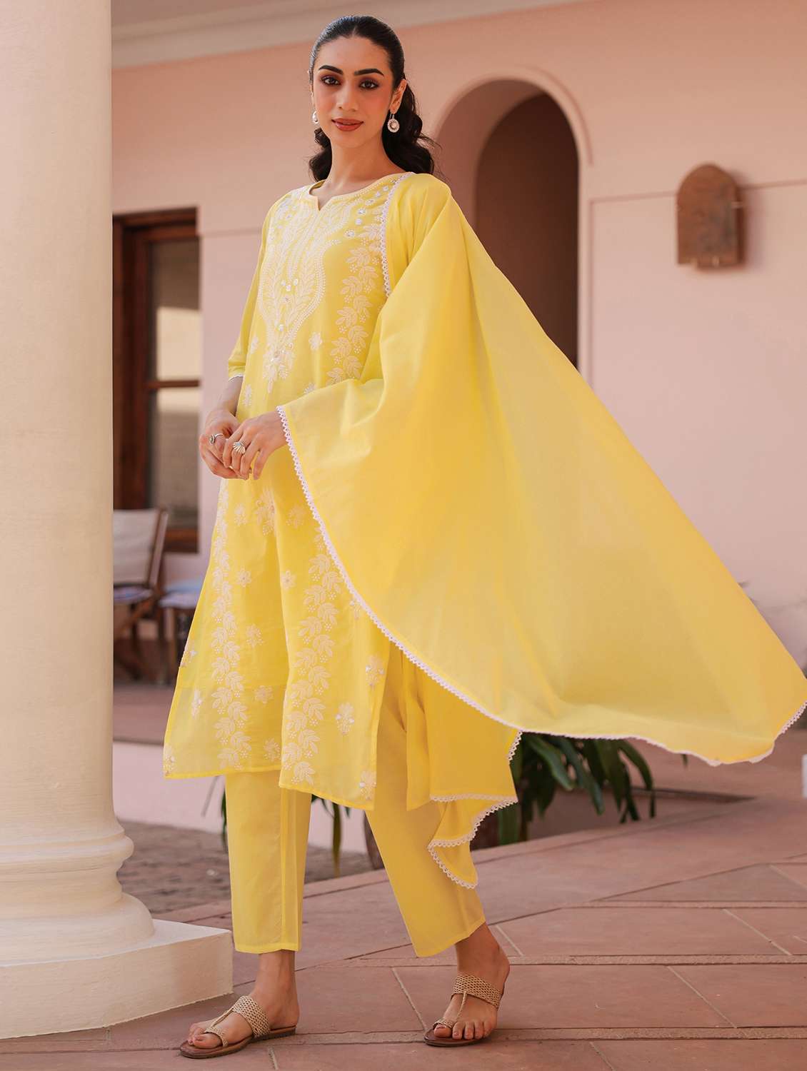 yellow cotton kurta pant  set - 22390175 -  Standard Image - 3